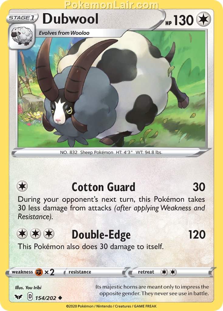 2020 Pokemon Trading Card Game Sword Shield 1st Price List – 154 Dubwool