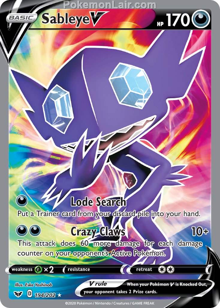 2020 Pokemon Trading Card Game Sword Shield 1st Price List – 194 Sableye V