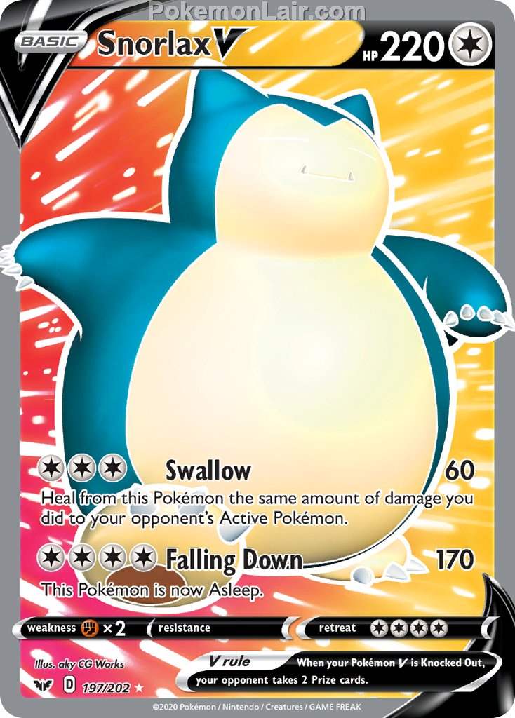 2020 Pokemon Trading Card Game Sword Shield 1st Price List – 197 Snorlax V