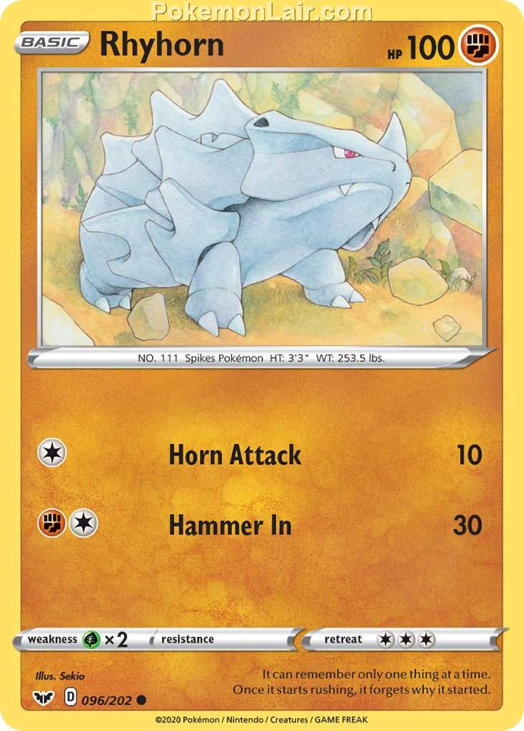 2020 Pokemon Trading Card Game Sword Shield 1st Price List – 96 Rhyhorn