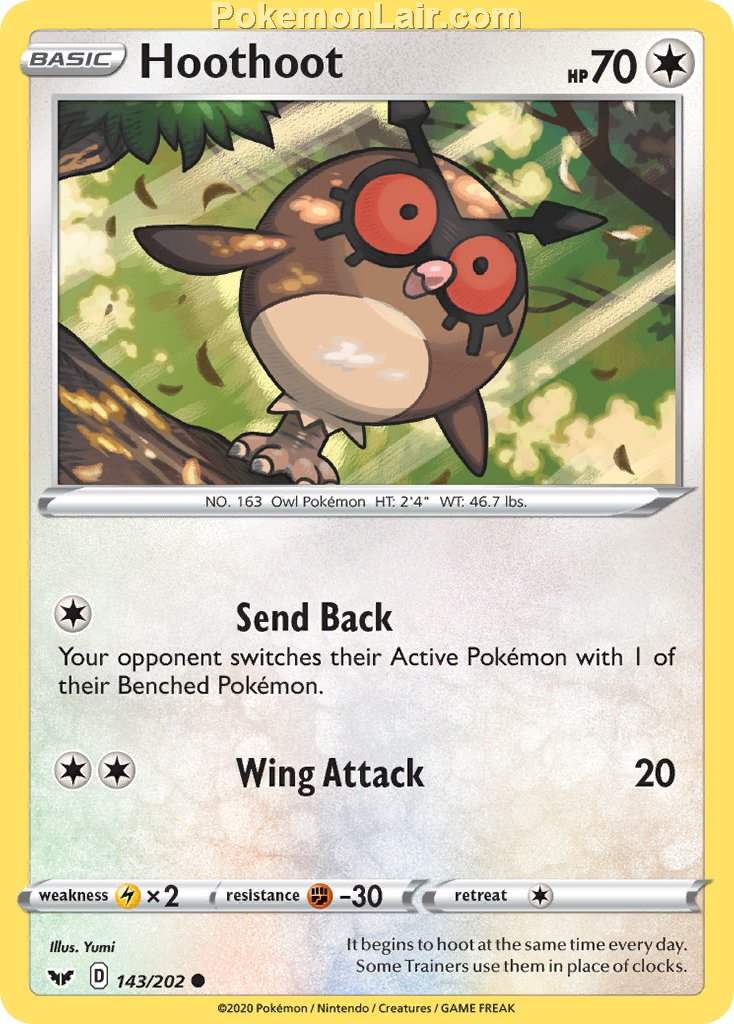 2020 Pokemon Trading Card Game Sword Shield 1st Set List – 143 Hoothoot