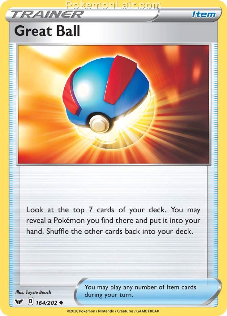 2020 Pokemon Trading Card Game Sword Shield 1st Set List – 164 Great Ball