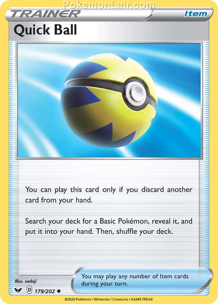 2020 Pokemon Trading Card Game Sword Shield 1st Set List – 179 Quick Ball