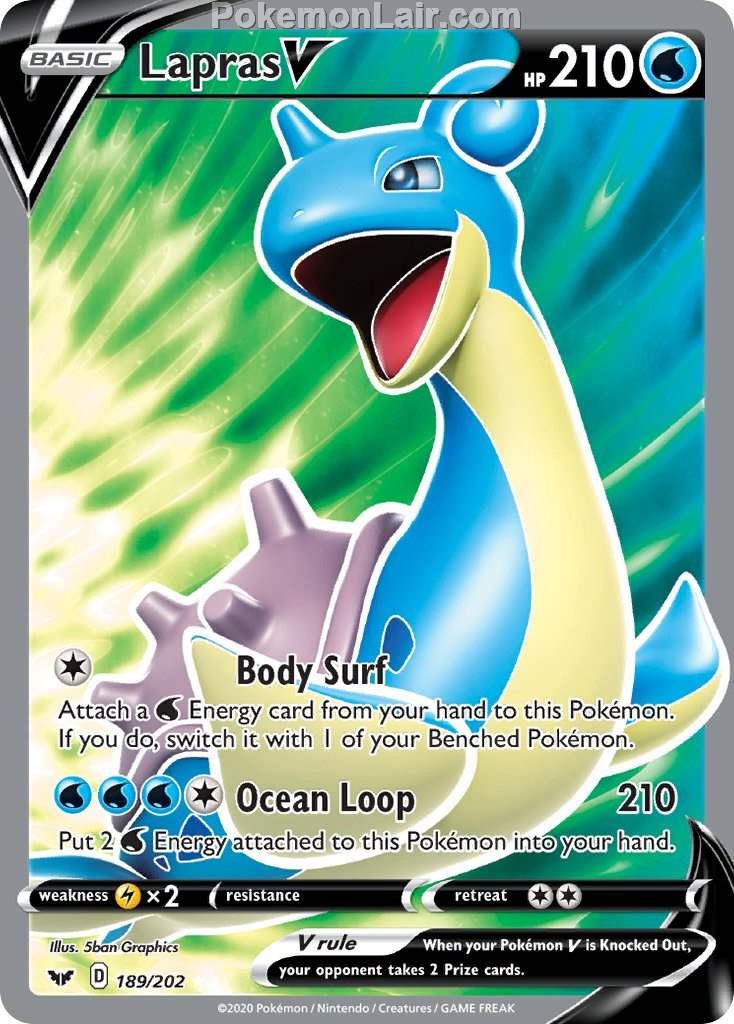 2020 Pokemon Trading Card Game Sword Shield 1st Set List – 189 Lapras V