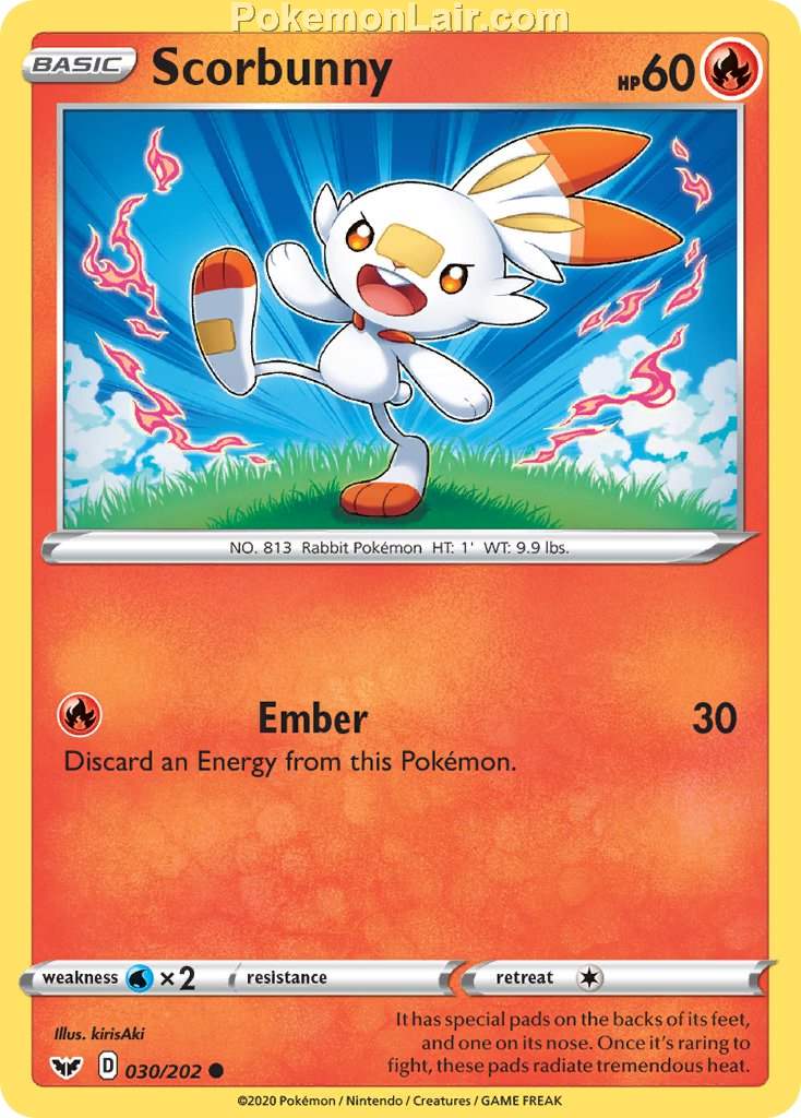 2020 Pokemon Trading Card Game Sword Shield 1st Set List – 30 Scorbunny