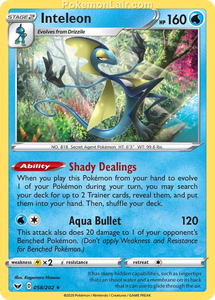 2020 Pokemon Trading Card Game Sword Shield 1st Set List – 58 Inteleon