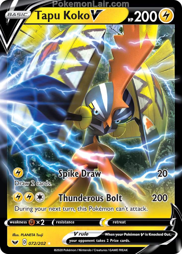 2020 Pokemon Trading Card Game Sword Shield 1st Set List – 72 Tapu Koko V