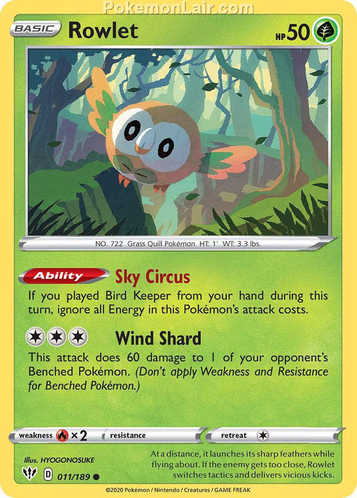 2020 Pokemon Trading Card Game Sword Shield – Darkness Ablaze Price List – 11 Rowlet