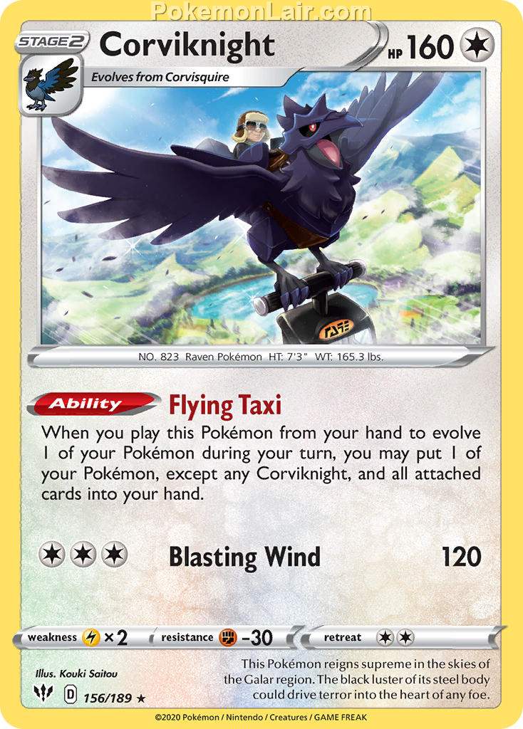 2020 Pokemon Trading Card Game Sword Shield – Darkness Ablaze Price List – 156 Corviknight