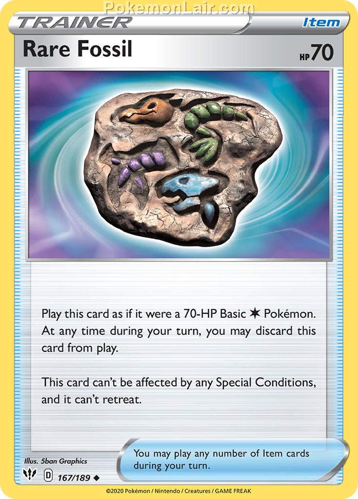 2020 Pokemon Trading Card Game Sword Shield – Darkness Ablaze Price List – 167 Rare Fossil