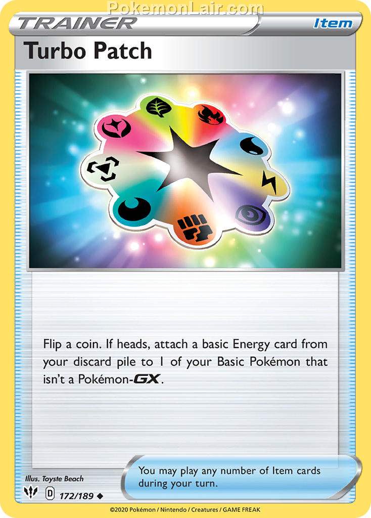 2020 Pokemon Trading Card Game Sword Shield – Darkness Ablaze Price List – 172 Turbo Patch