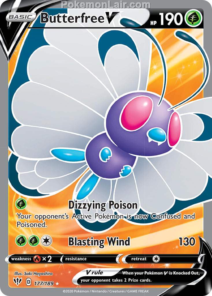 2020 Pokemon Trading Card Game Sword Shield – Darkness Ablaze Price List – 177 Butterfree V