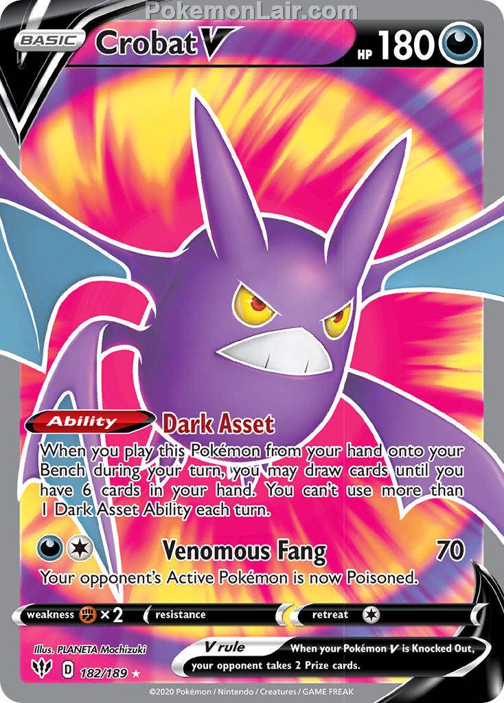 2020 Pokemon Trading Card Game Sword Shield – Darkness Ablaze Price List – 182 Crobat V