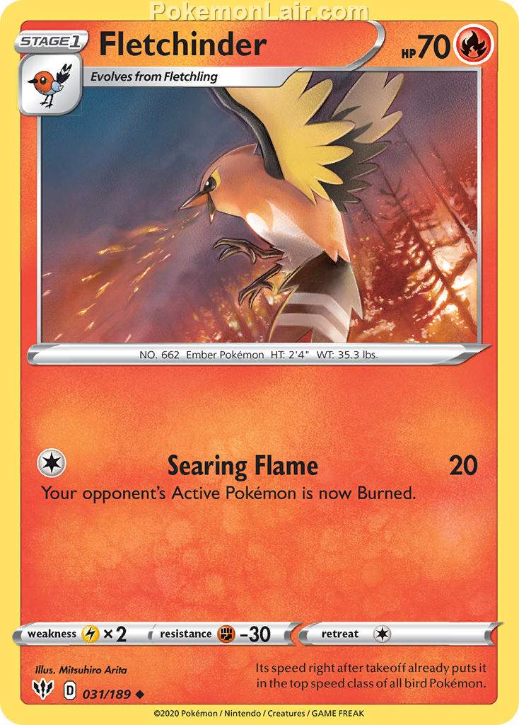 2020 Pokemon Trading Card Game Sword Shield – Darkness Ablaze Price List – 31 Fletchinder