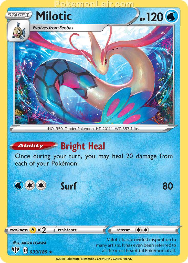 2020 Pokemon Trading Card Game Sword Shield – Darkness Ablaze Price List – 39 Milotic