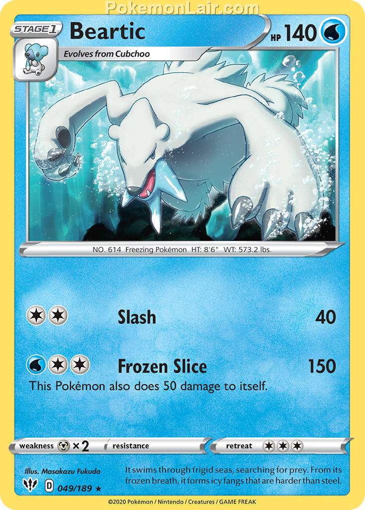 2020 Pokemon Trading Card Game Sword Shield – Darkness Ablaze Price List – 49 Beartic