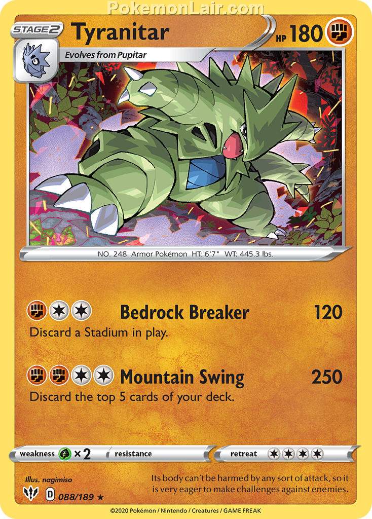 2020 Pokemon Trading Card Game Sword Shield – Darkness Ablaze Price List – 88 Tyranitar