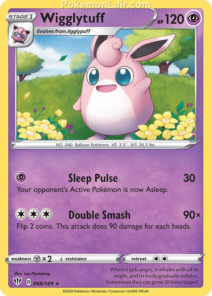 2020 Pokemon Trading Card Game Sword Shield – Darkness Ablaze Set List – 68 Wigglytuff