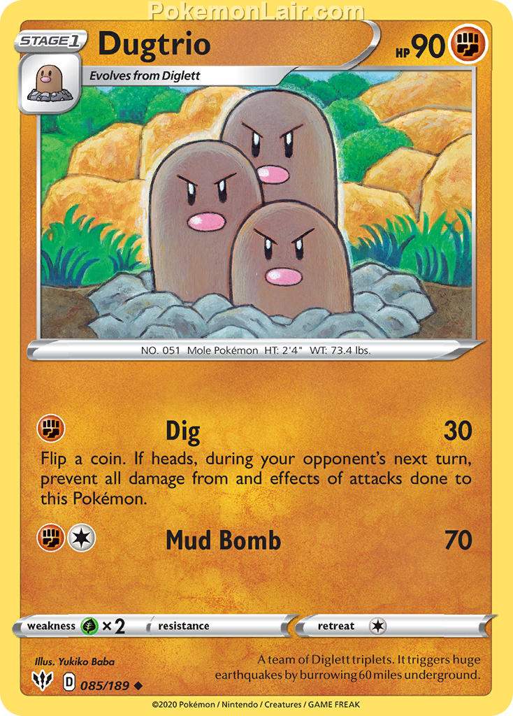 2020 Pokemon Trading Card Game Sword Shield – Darkness Ablaze Set List – 85 Dugtrio