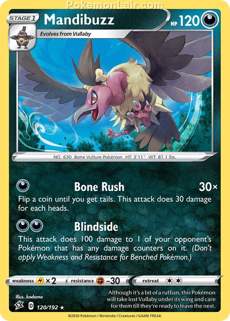 2020 Pokemon Trading Card Game Sword Shield – Rebel Clash Price List – 120 Mandibuzz