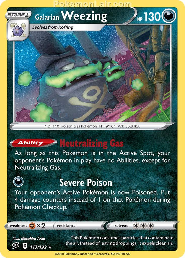 2020 Pokemon Trading Card Game Sword Shield – Rebel Clash Set List – 113 Galarian Weezing