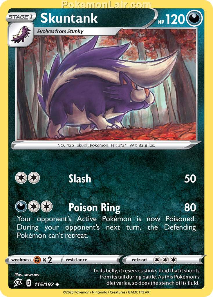 2020 Pokemon Trading Card Game Sword Shield – Rebel Clash Set List – 115 Skuntank