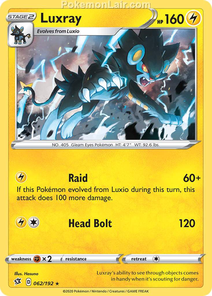 2020 Pokemon Trading Card Game Sword Shield – Rebel Clash Set List – 62 Luxray