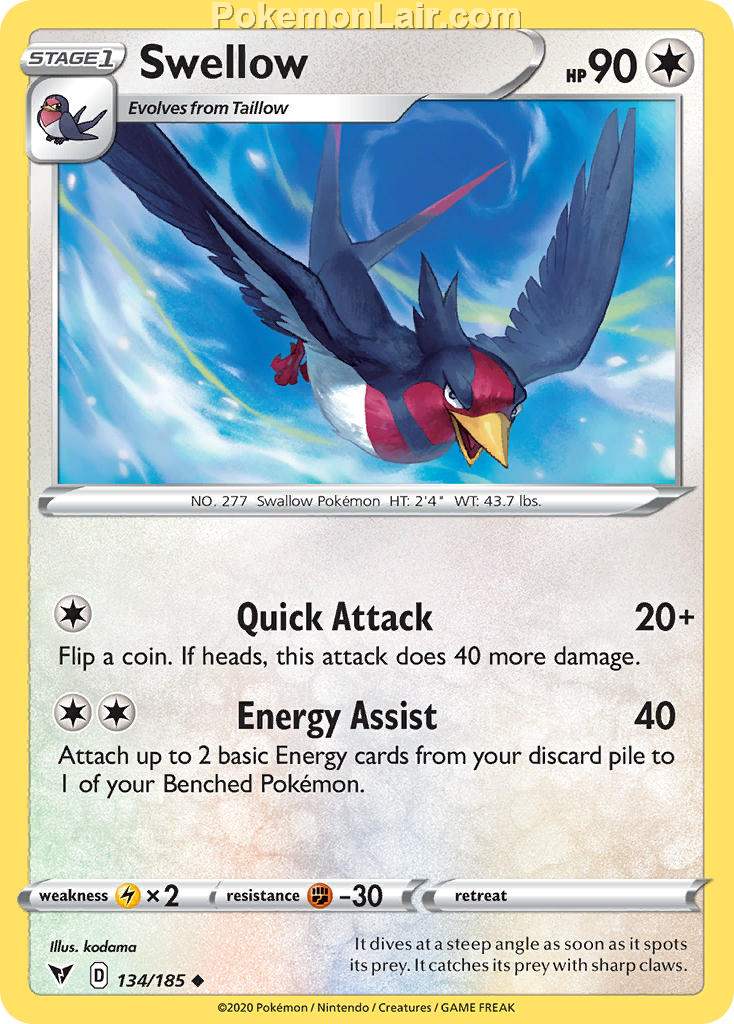 2020 Pokemon Trading Card Game Sword Shield – Vivid Voltage Set List – 134 Swellow