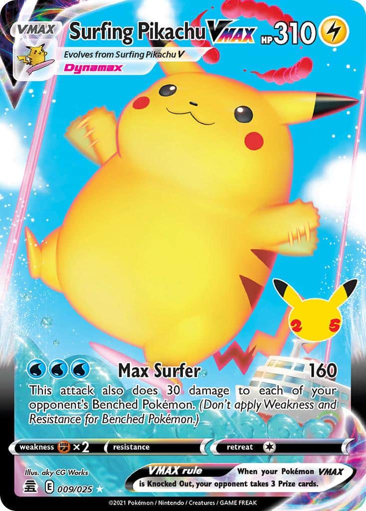2021 Pokemon Trading Card Game Celebrations Price List 009 Surfing Pikachu VMAX