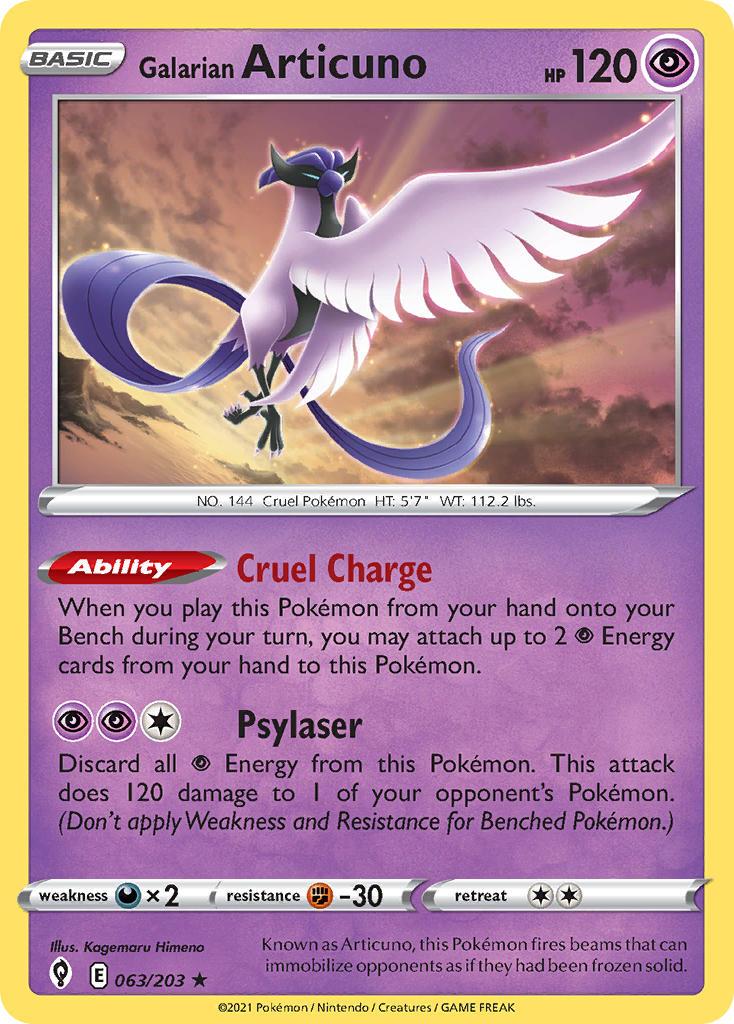 2021 Pokemon Trading Card Game Evolving Skies Price List 063 Galarian Articuno