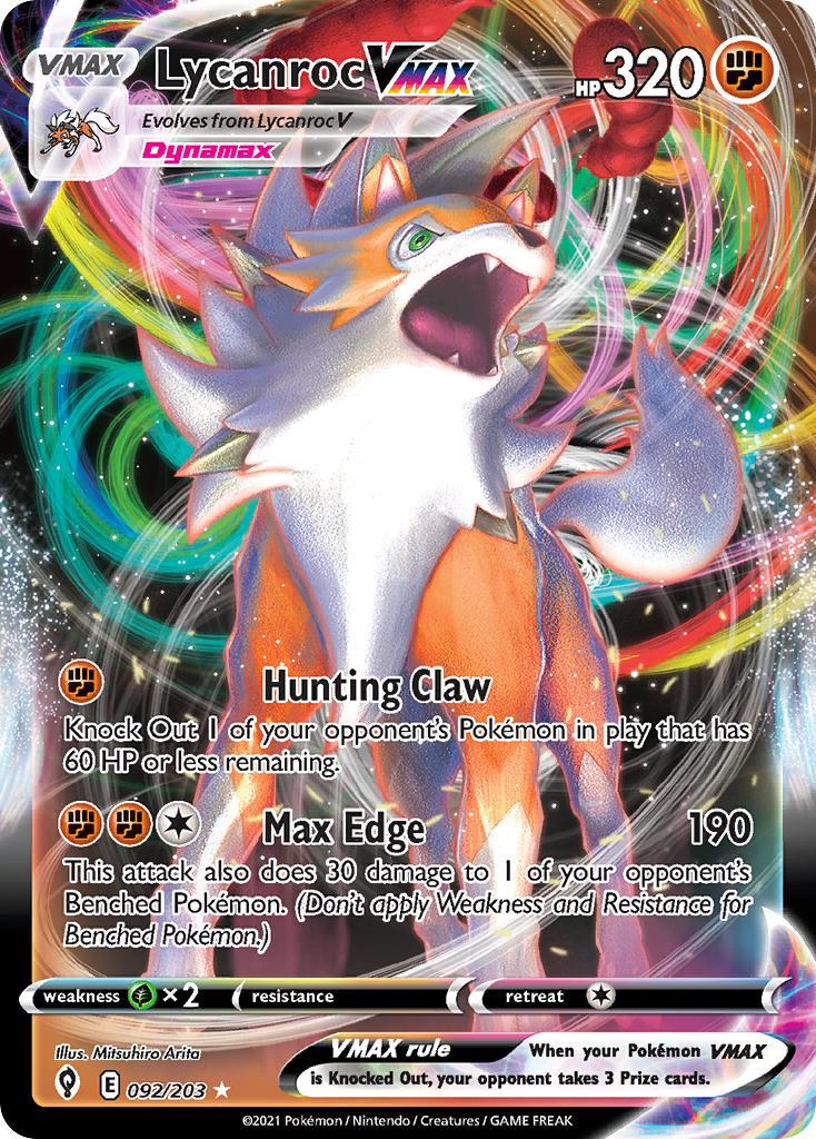 2021 Pokemon Trading Card Game Evolving Skies Price List 092 Lycanroc VMAX