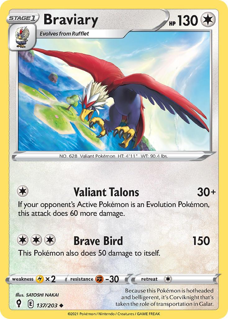 2021 Pokemon Trading Card Game Evolving Skies Price List 137 Braviary