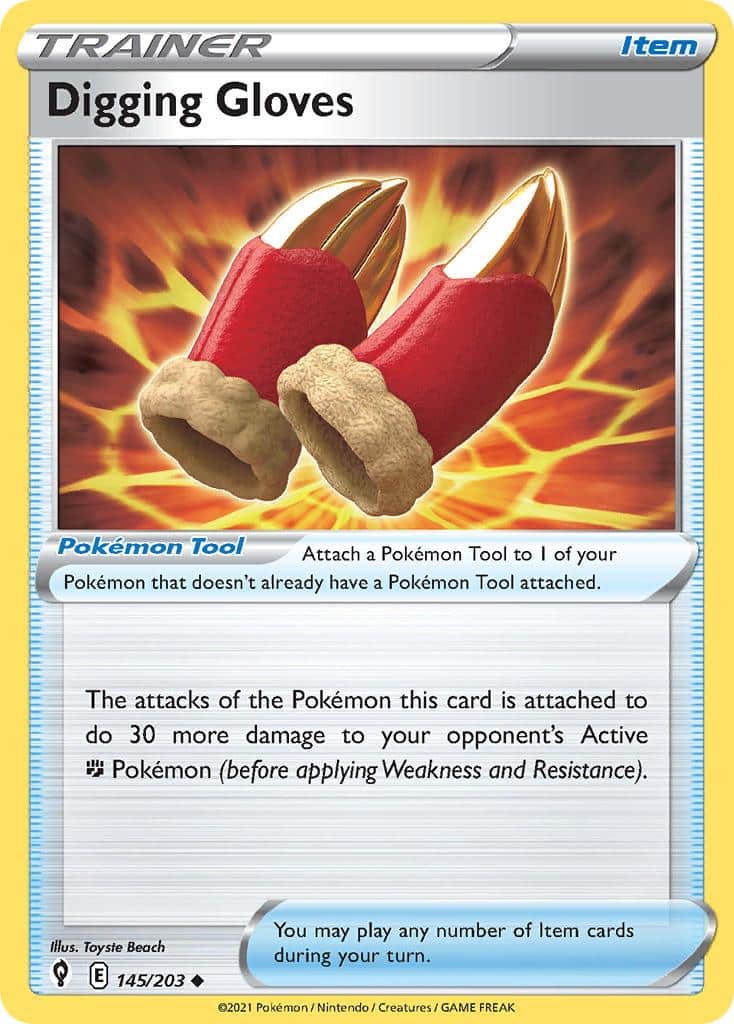 2021 Pokemon Trading Card Game Evolving Skies Price List 145 Digging Gloves