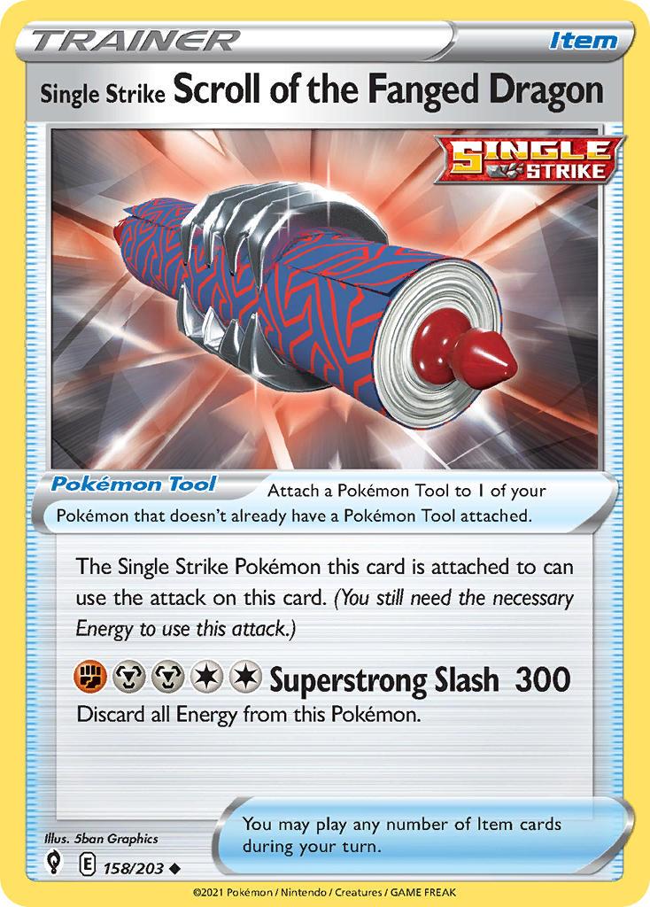 2021 Pokemon Trading Card Game Evolving Skies Price List 158 Single Strike Scroll Of The Fanged Dragon