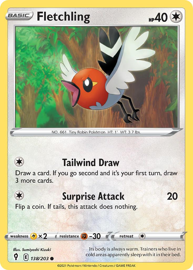 2021 Pokemon Trading Card Game Evolving Skies Set List 138 Fletchling