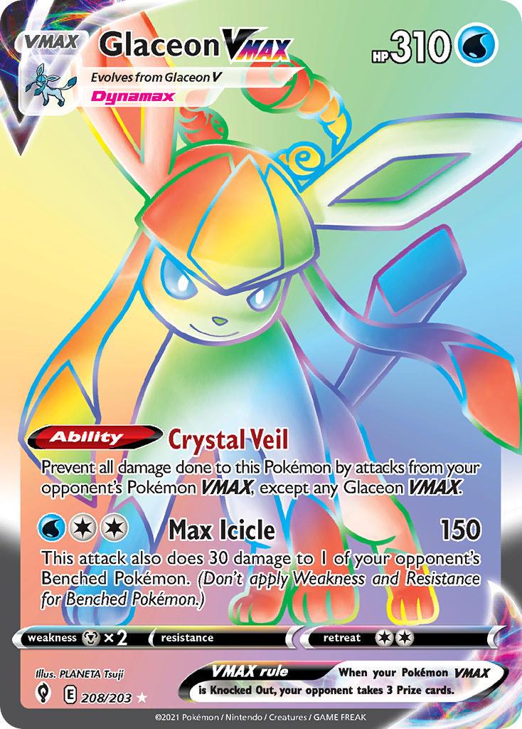 2021 Pokemon Trading Card Game Evolving Skies Set List 208 Glaceon VMAX