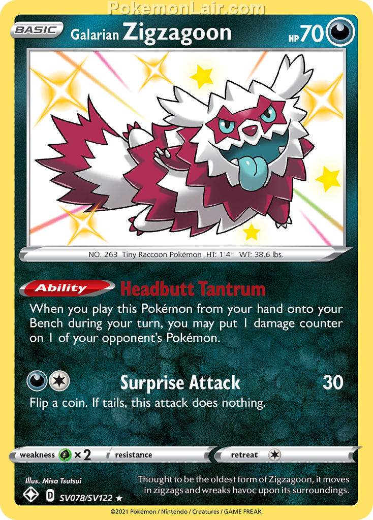 2021 Pokemon Trading Card Game Shining Fates Price List – SV078 Galarian Zigzagoon