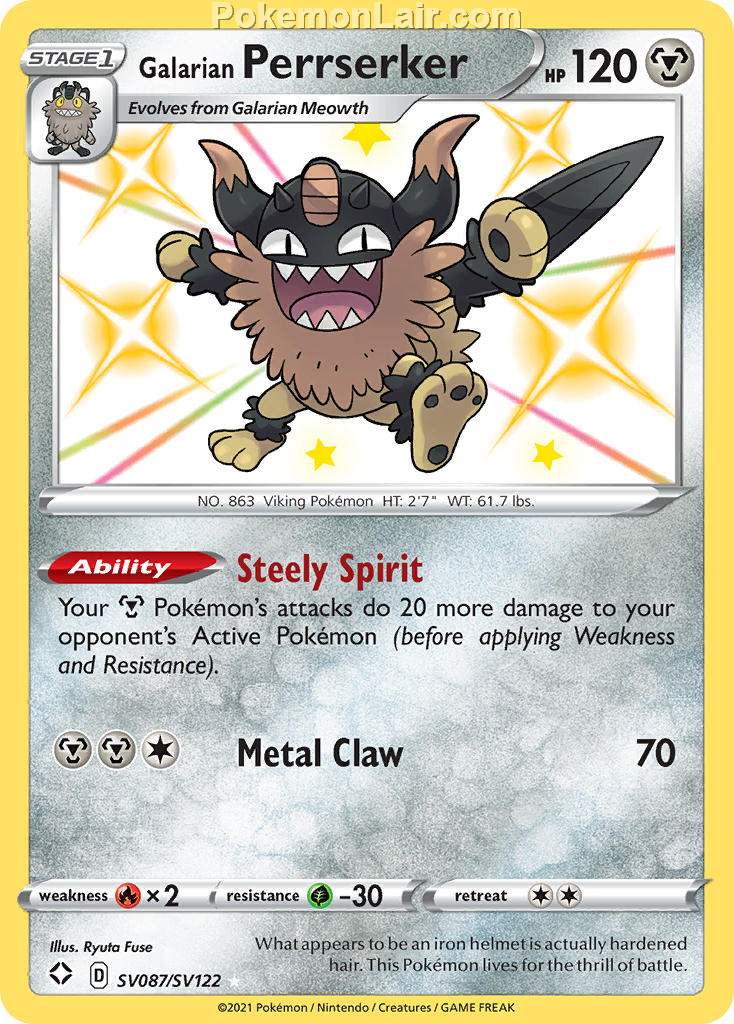 2021 Pokemon Trading Card Game Shining Fates Price List – SV087 Galarian Perrserker