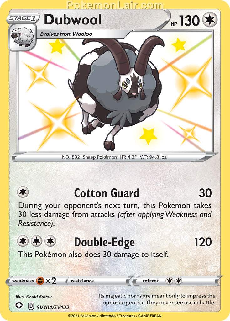 2021 Pokemon Trading Card Game Shining Fates Price List – SV104 Dubwool