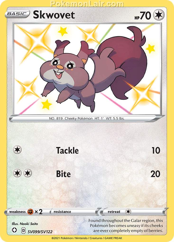 2021 Pokemon Trading Card Game Shining Fates Set List – SV099 Skwovet