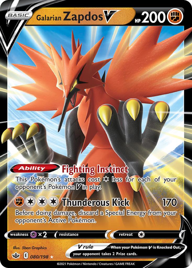 Pokemon Trading Card Game Chilling Reign Set List 80 Galarian Zapdos V