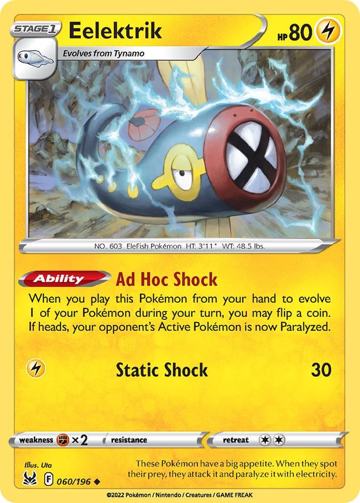 2022 Pokemon Trading Card Game Lost Origin Price List 60 Eelektrik